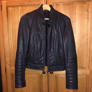 J Crew Collection Navy Leather Jacket Coat 0 xs